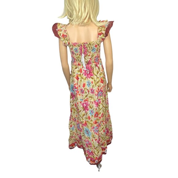 NWT House of Harlow Zoey Khaki Floral Bohemian Smocked Maxi Dress Medium $268 - Picture 10 of 11